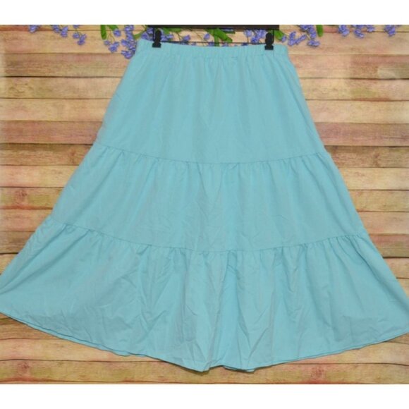Mint Green Women's Pull On A-Line Tiered Maxi Skirt Size 2XL Gypsy Boho Western - Picture 1 of 8